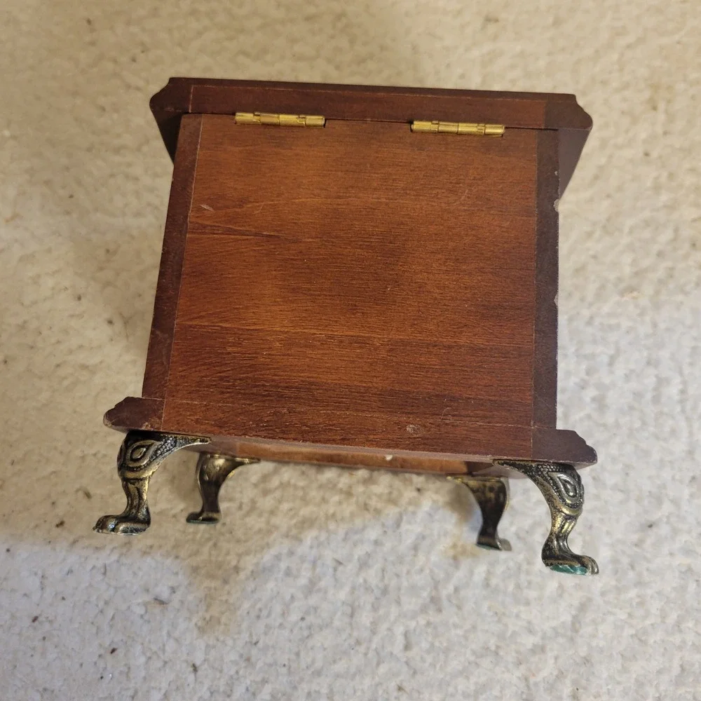 Mele Vintage Wooden Jewelry Box Heart Floral Glass Top Footed Dresser Style